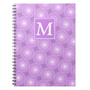 Caderno Espiral Padrão dos círculos roxos lilás monograma