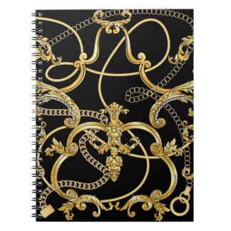 Caderno Espiral Padrão Dourado Barroco Sem Costura
