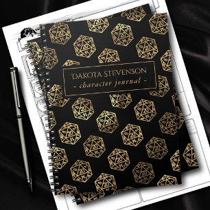 Caderno Espiral Padrão Dourado D20   Caractere do Jogador de Fun