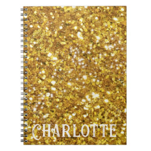 Caderno Espiral Padrão Dourado de brilho espumante