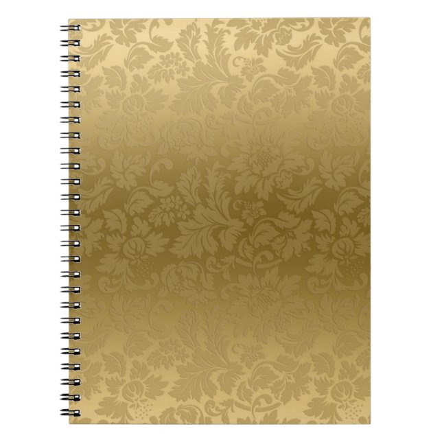 Caderno Espiral Padrão Dourado de Damascos Florais Monocromáticos  (Frente)
