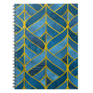 Caderno Espiral Padrão Dourado do Grunge Azul