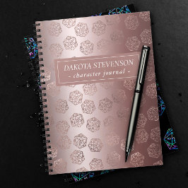 Caderno Espiral Padrão Dourado do rosa D20 | Girly Gamer Dice Char
