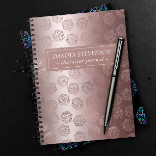 Caderno Espiral Padrão Dourado do rosa D20   Girly Gamer Dice Char
