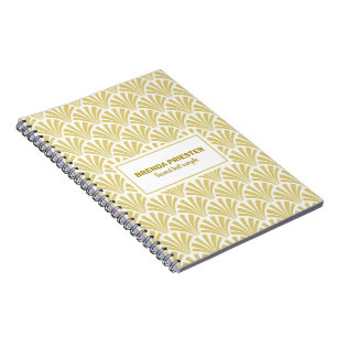 Caderno Espiral Padrão Dourado e branco de arte-deco