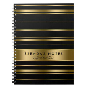 Caderno Espiral Padrão Dourado E Preto De Stripes