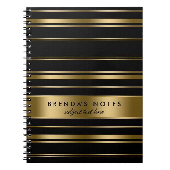 Caderno Espiral Padrão Dourado E Preto De Stripes (Frente)