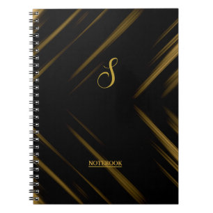 Caderno Espiral Padrão Dourado e preto do monograma elegante
