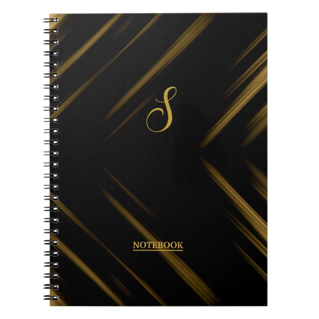 Caderno Espiral Padrão Dourado e preto do monograma elegante (Frente)