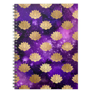 Caderno Espiral Padrão Dourado e roxo de Galáxia Dharma Mandala