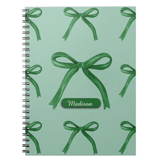 Caderno Espiral Padrão elegante de arco verde personalizado e boni (Frente)