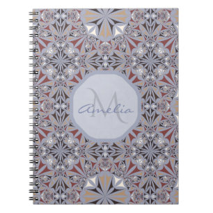 Caderno Espiral Padrão Elegante de Borgonha e Cinza Personalizado