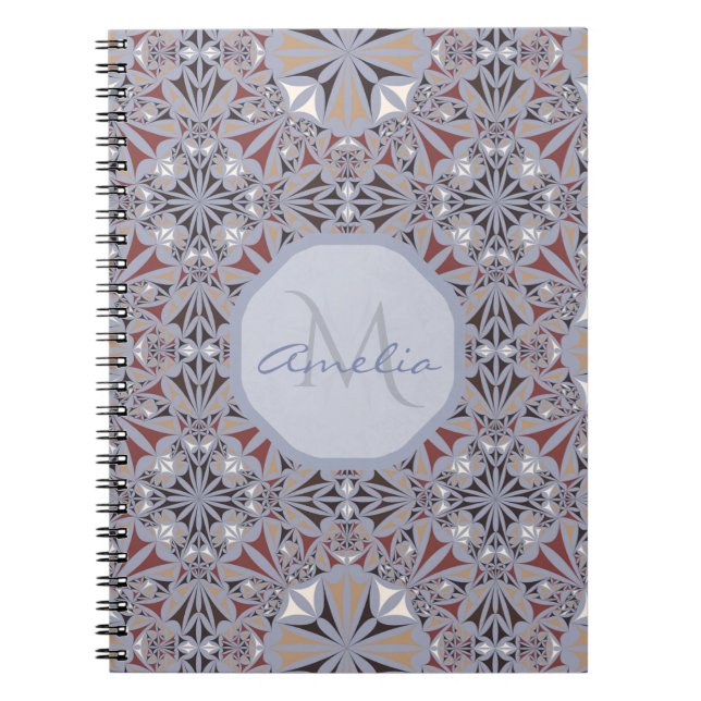 Caderno Espiral Padrão Elegante de Borgonha e Cinza Personalizado (Frente)