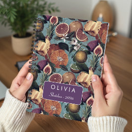 Caderno Espiral Padrão Elegante de Limão Cítrico Menta