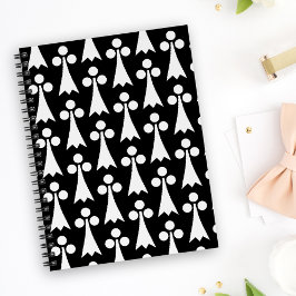 Caderno Espiral Padrão Ermine, Padrão Medieval, Branco em Preto