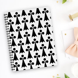 Caderno Espiral Padrão Ermine, Padrão Medieval, Preto em Branco