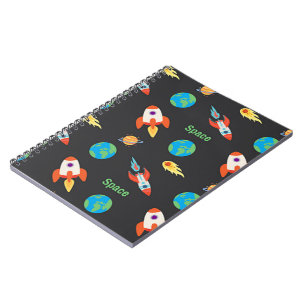 Caderno Espiral Padrão espacial em preto