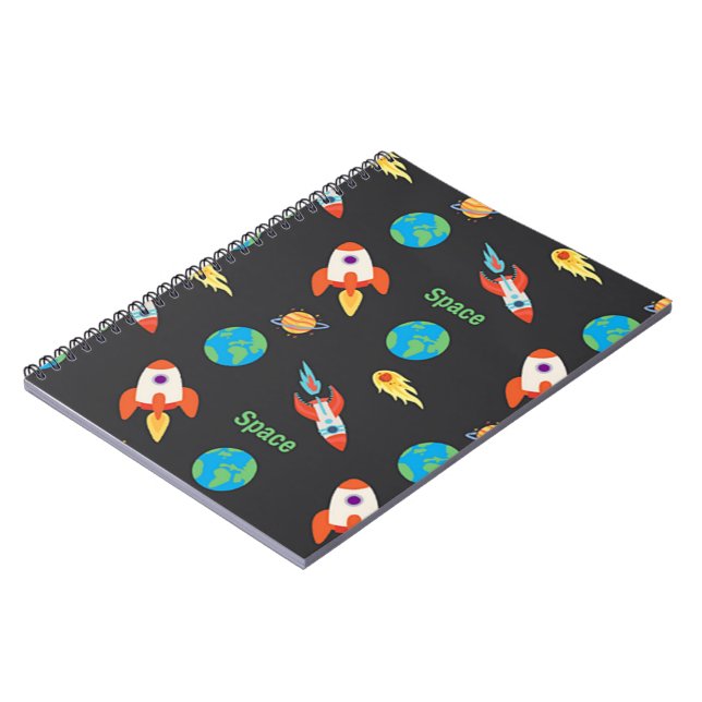 Caderno Espiral Padrão espacial em preto (Left Side)