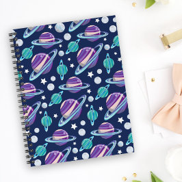 Caderno Espiral Padrão Espacial, Planetas, Estrelas, Galáxias, Cos
