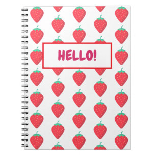 Caderno Espiral Padrão Estético de Morango Fofo Kawaii