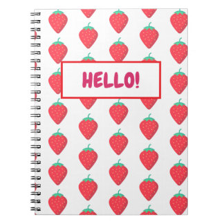 Caderno Espiral Padrão Estético de Morango Kawaii Fofo