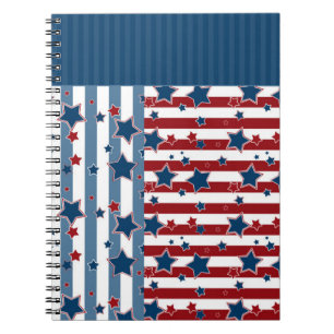 Caderno Espiral Padrão estriado em tons vermelhos e azuis lança p