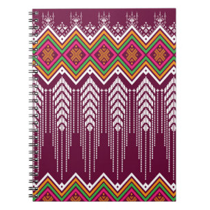 Caderno Espiral Padrão Étnico Geométrico Tradicional