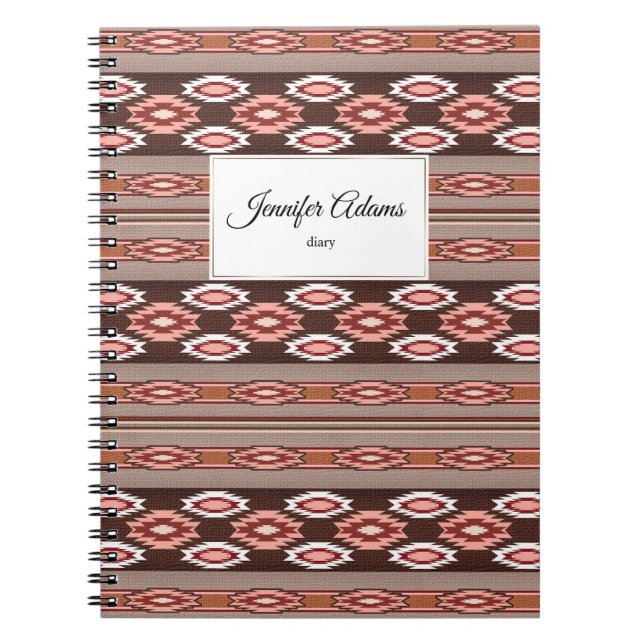 Caderno Espiral padrão étnico sudoeste. Nome. (Frente)