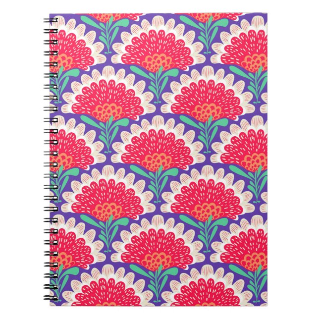 Caderno Espiral Padrão étnico vítreo com flores. Design (Frente)