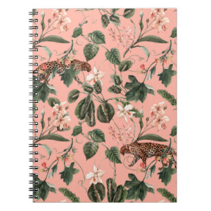 Caderno Espiral Padrão exótico tropical aquarela com orquídea,