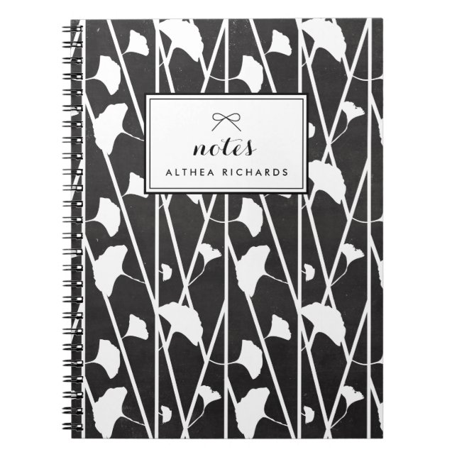 Caderno Espiral Padrão Faux Chalkboard Floral Vines Personalizado (Frente)