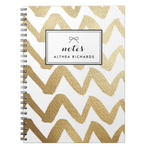 Caderno Espiral Padrão Faux Gold Foil Brush Chevron Personalizado