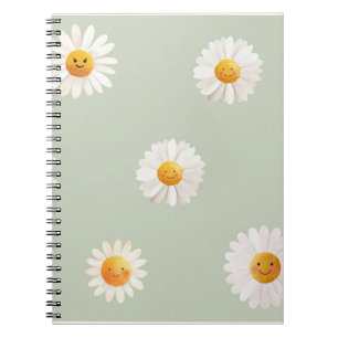 Caderno Espiral Padrão Feliz de Margarida Sorridente e Fofa Primav