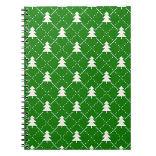 Caderno Espiral Padrão Festivo de Árvore de Natal Verde