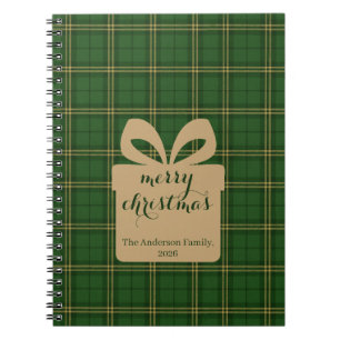 Caderno Espiral Padrão Festivo de Natal Xadrez Verde -