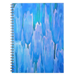 Caderno Espiral Padrão Floral Abstrato de Tulipas Azuis Francês
