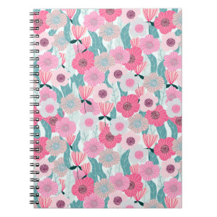 Caderno Espiral padrão floral abstrato pastel. Belo flanco rosa
