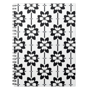 Caderno Espiral Padrão Floral Abstrato Preto e Branco