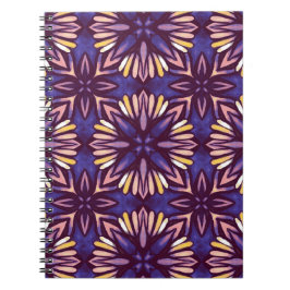 Caderno Espiral Padrão Floral Abstrato Roxo Amarelo Índigo Boho