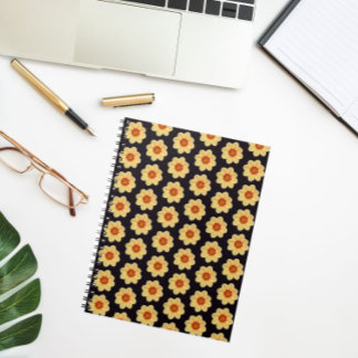 Caderno Espiral Padrão Floral Amarelo Dahlia em Preto