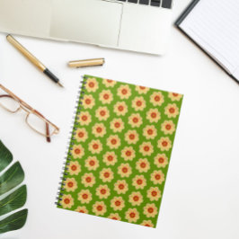Caderno Espiral Padrão Floral Amarelo Dahlia em Verde