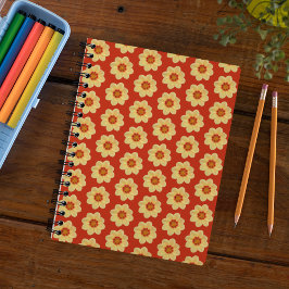 Caderno Espiral Padrão Floral Amarelo Dahlia em Vermelho