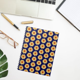 Caderno Espiral Padrão Floral Amarelo Dahlia no Azul
