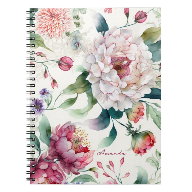 Caderno Espiral Padrão floral asiático delicado e elegante de aqua (Frente)