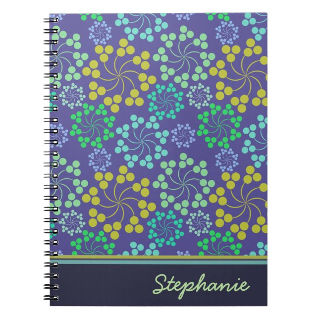 Caderno Espiral Padrão Floral Azul-Abstrato Funky Personalizado (Frente)