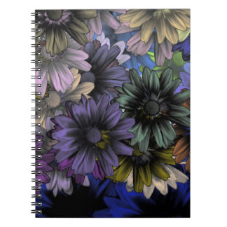 Caderno Espiral Padrão floral azul e laranja