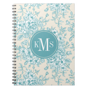 Caderno Espiral Padrão Floral Azul Rose Bouquet Garden