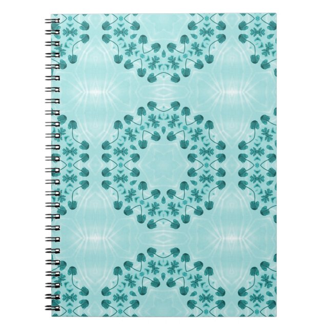 Caderno Espiral Padrão Floral, Azul Teal (Frente)
