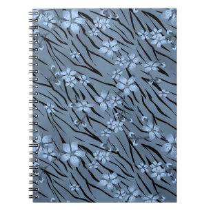 Caderno Espiral Padrão floral, azul, tigre