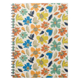 Caderno Espiral Padrão Floral Boho Desenhado à Mão Abstrato